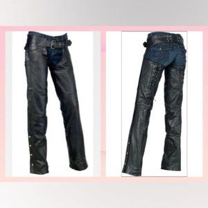 Z1R Women's Black Leather Motorcycle Chaps